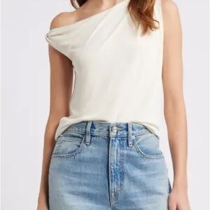 Open Edit Cream One-Shoulder Top